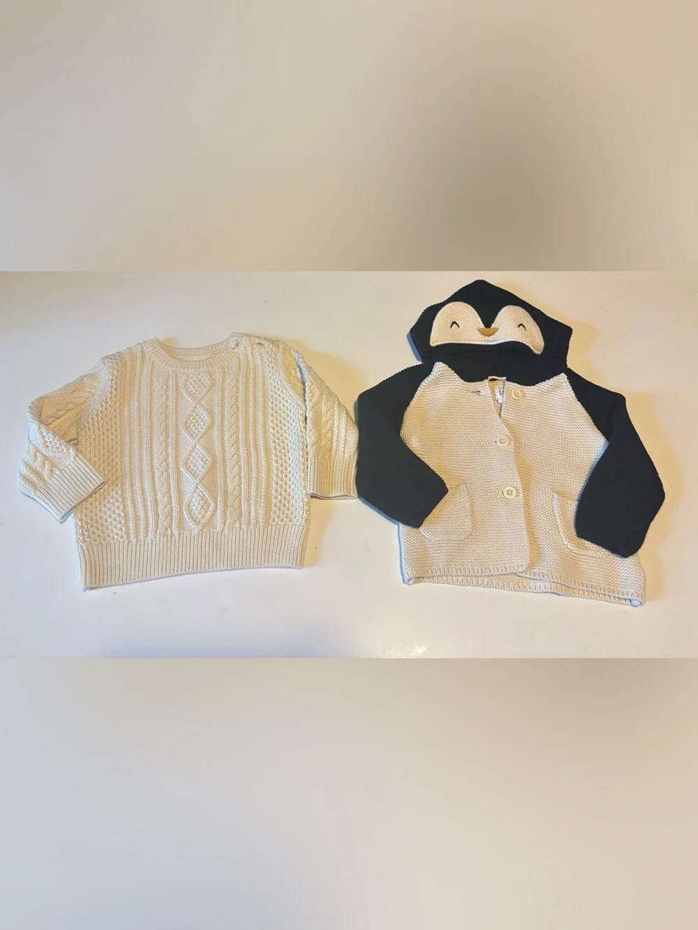 GAP baby 6-12 Months penguin hoodie knit and Cream Kids Sweater lot of 2